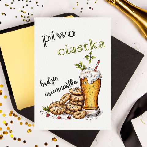 Personalizowana Kartka na 18 urodziny z piwem i wesołymi ciasteczkami - Cookies